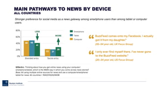 MAIN PATHWAYS TO NEWS BY DEVICE
ALL COUNTRIES
Stronger preference for social media as a news gateway among smartphone users than among tablet or computer
users.
 