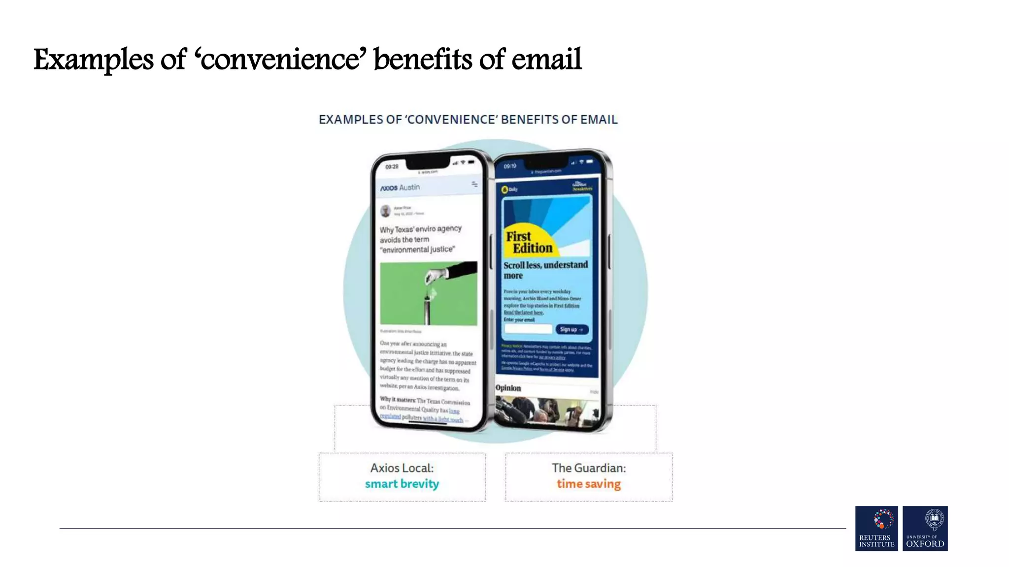 Examples of ‘convenience’ benefits of email
 