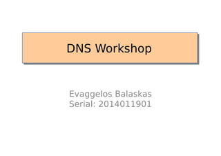 DNS Workshop
DNS Workshop

Evaggelos Balaskas
Serial: 2014011901

 