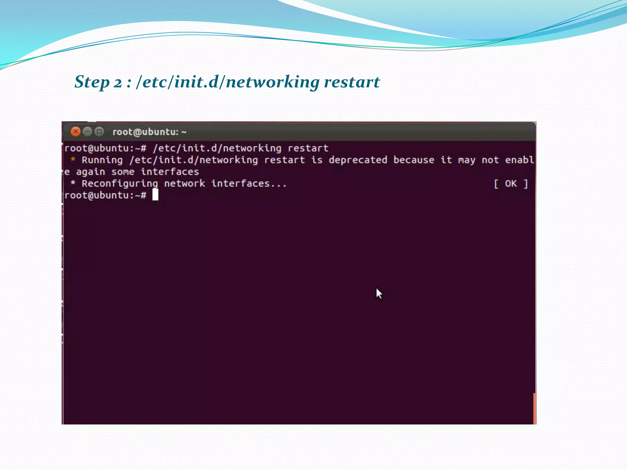Step 2 : /etc/init.d/networking restart
 