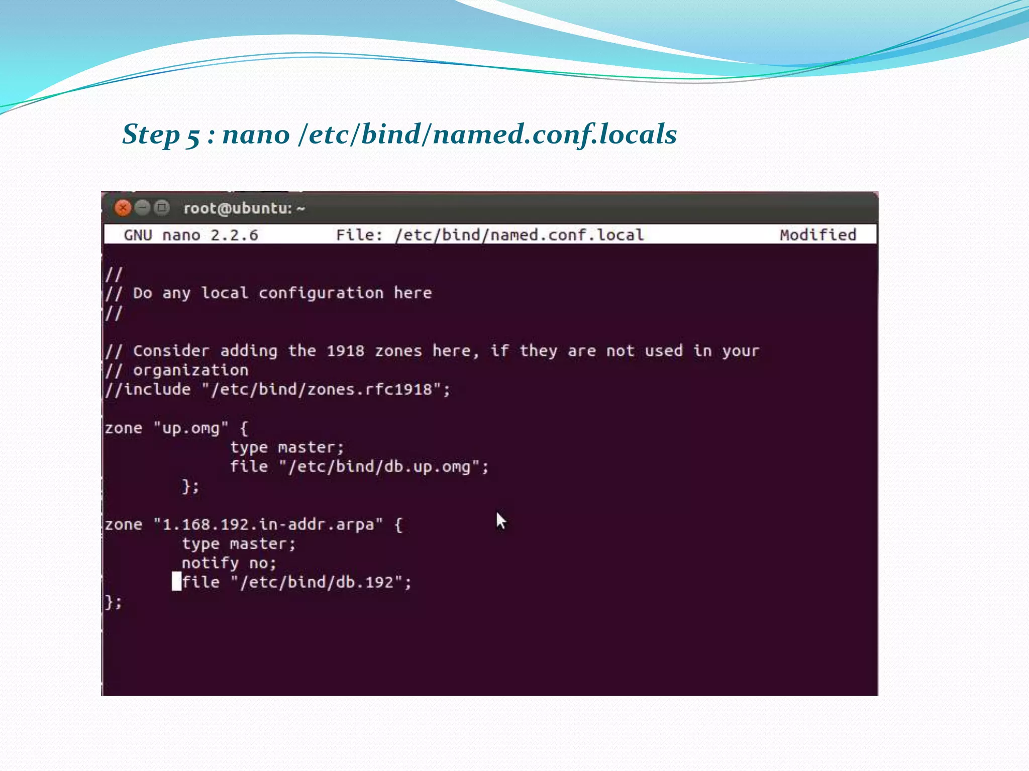 Step 5 : nano /etc/bind/named.conf.locals
 
