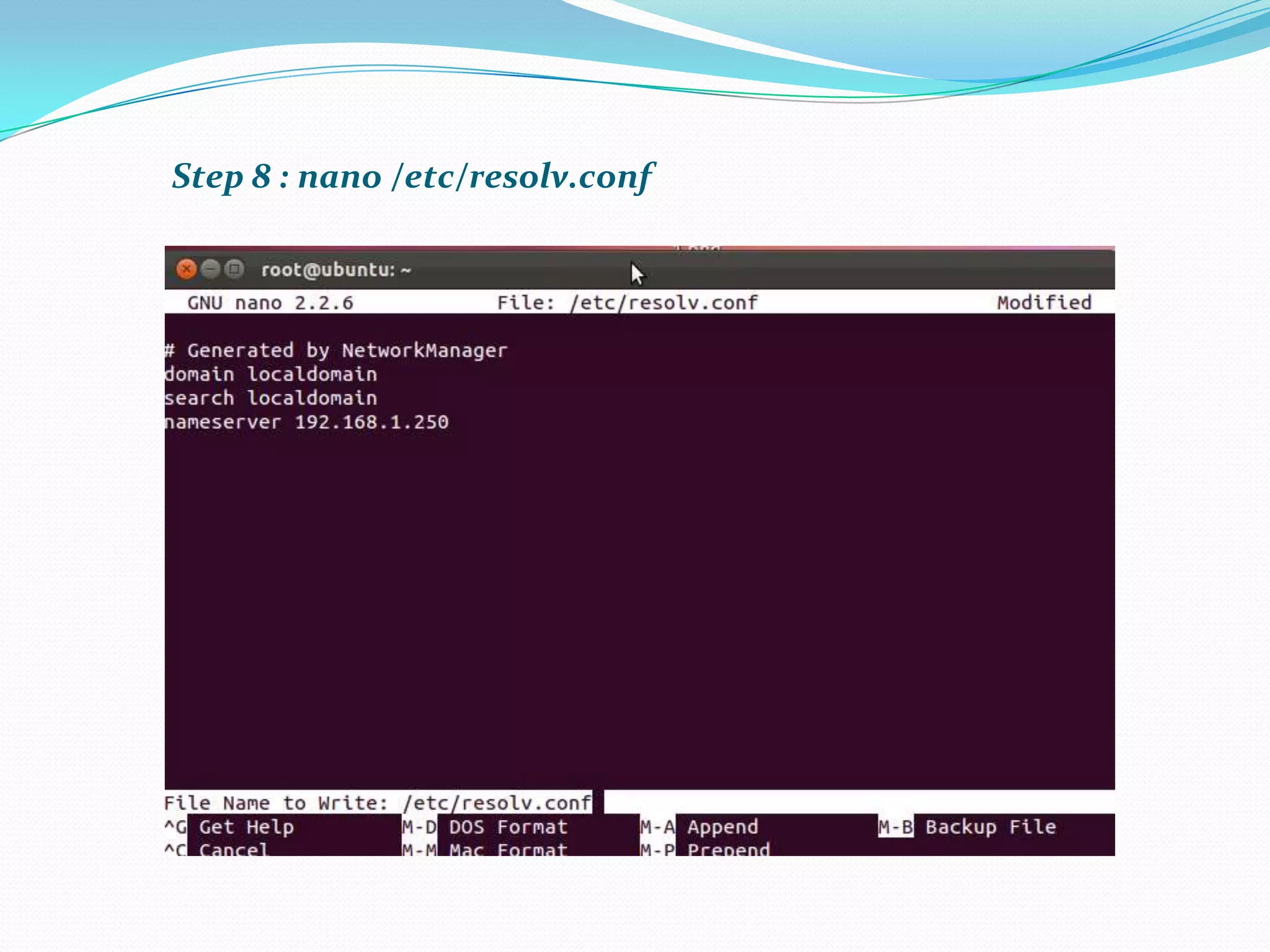 Step 8 : nano /etc/resolv.conf
 