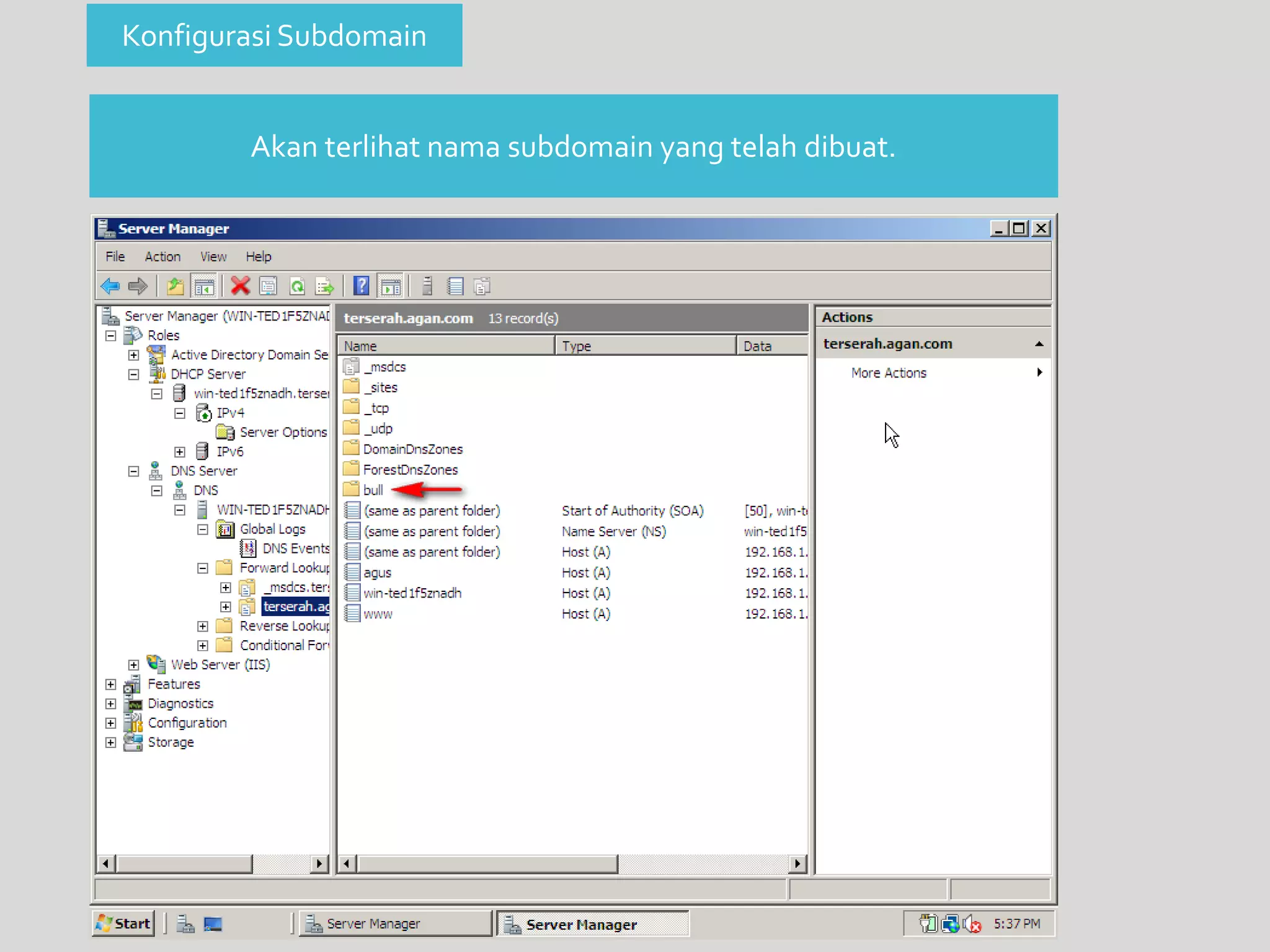 Konfigurasi Subdomain 
Akan terlihat nama subdomain yang telah dibuat. 
 