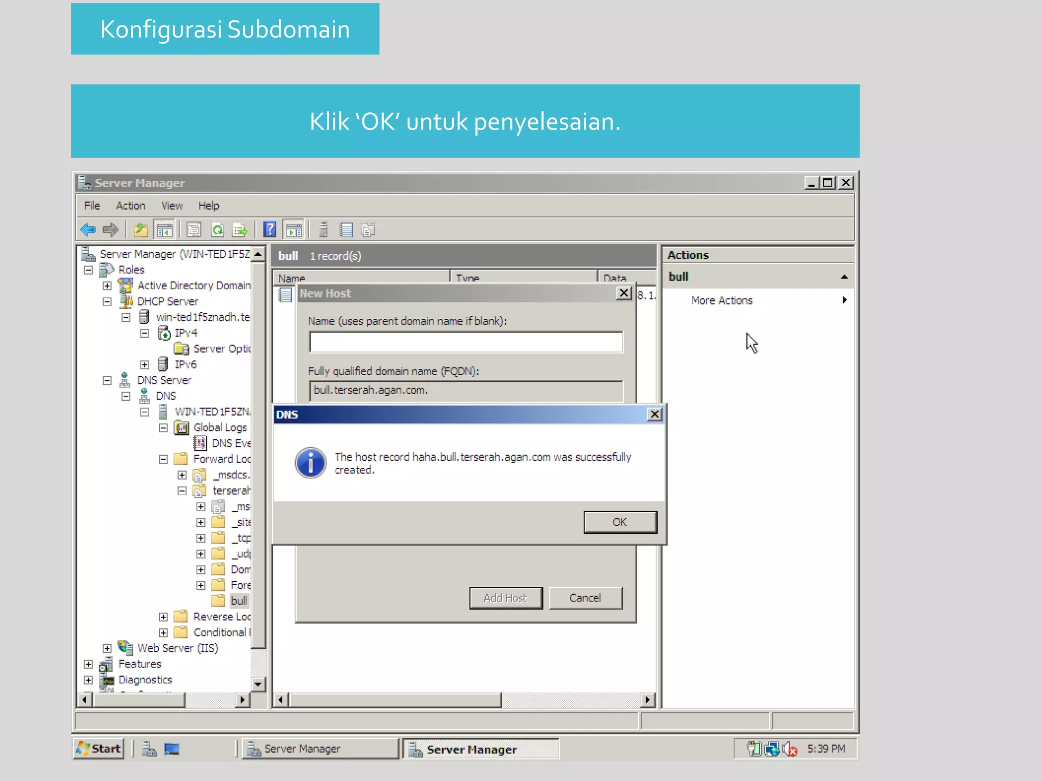 Konfigurasi Subdomain 
Klik ‘OK’ untuk penyelesaian. 
 