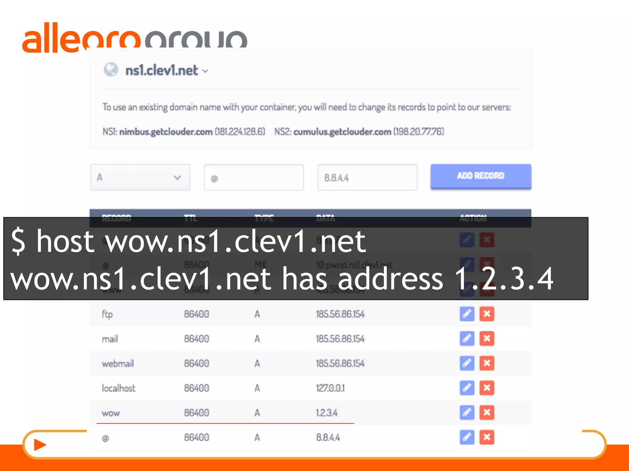 $ host wow.ns1.clev1.net
wow.ns1.clev1.net has address 1.2.3.4
 