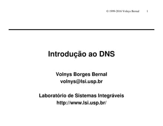 1
© 1999-2016 Volnys Bernal
Introdução ao DNS
Volnys Borges Bernal
volnys@lsi.usp.br
Laboratório de Sistemas Integráveis
http://www.lsi.usp.br/
 