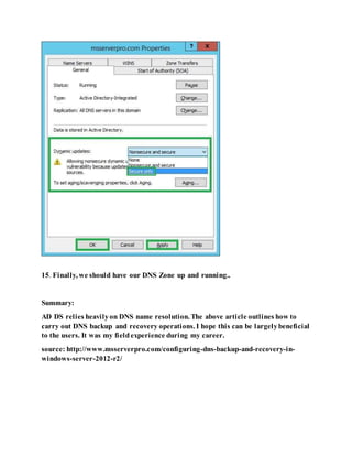 Dns backup and recovery in windows server 2012 r2 | DOCX