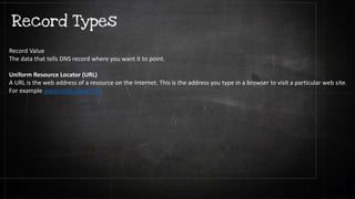 Record Value
The data that tells DNS record where you want it to point.
Uniform Resource Locator (URL)
A URL is the web address of a resource on the Internet. This is the address you type in a browser to visit a particular web site.
For example www.visitkrakow.com
.
 