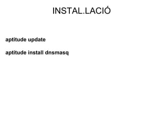 INSTAL.LACIÓ
aptitude update
aptitude install dnsmasq
 