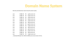 Now lets practically have a look at how this process works.
com. 172800 IN NS a.gtld-servers.net.
com. 172800 IN NS b.gtld-servers.net.
com. 172800 IN NS c.gtld-servers.net.
com. 172800 IN NS d.gtld-servers.net.
com. 172800 IN NS e.gtld-servers.net.
com. 172800 IN NS f.gtld-servers.net.
com. 172800 IN NS g.gtld-servers.net.
com. 172800 IN NS h.gtld-servers.net.
com. 172800 IN NS i.gtld-servers.net.
com. 172800 IN NS j.gtld-servers.net.
com. 172800 IN NS k.gtld-servers.net.
com. 172800 IN NS l.gtld-servers.net.
com. 172800 IN NS m.gtld-servers.net.
;; Received 504 bytes from 198.41.0.4#53(a.root-servers.net) in 153 ms
 