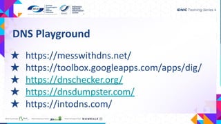 DNS Playground
★ https://messwithdns.net/
★ https://toolbox.googleapps.com/apps/dig/
★ https://dnschecker.org/
★ https://dnsdumpster.com/
★ https://intodns.com/
 
