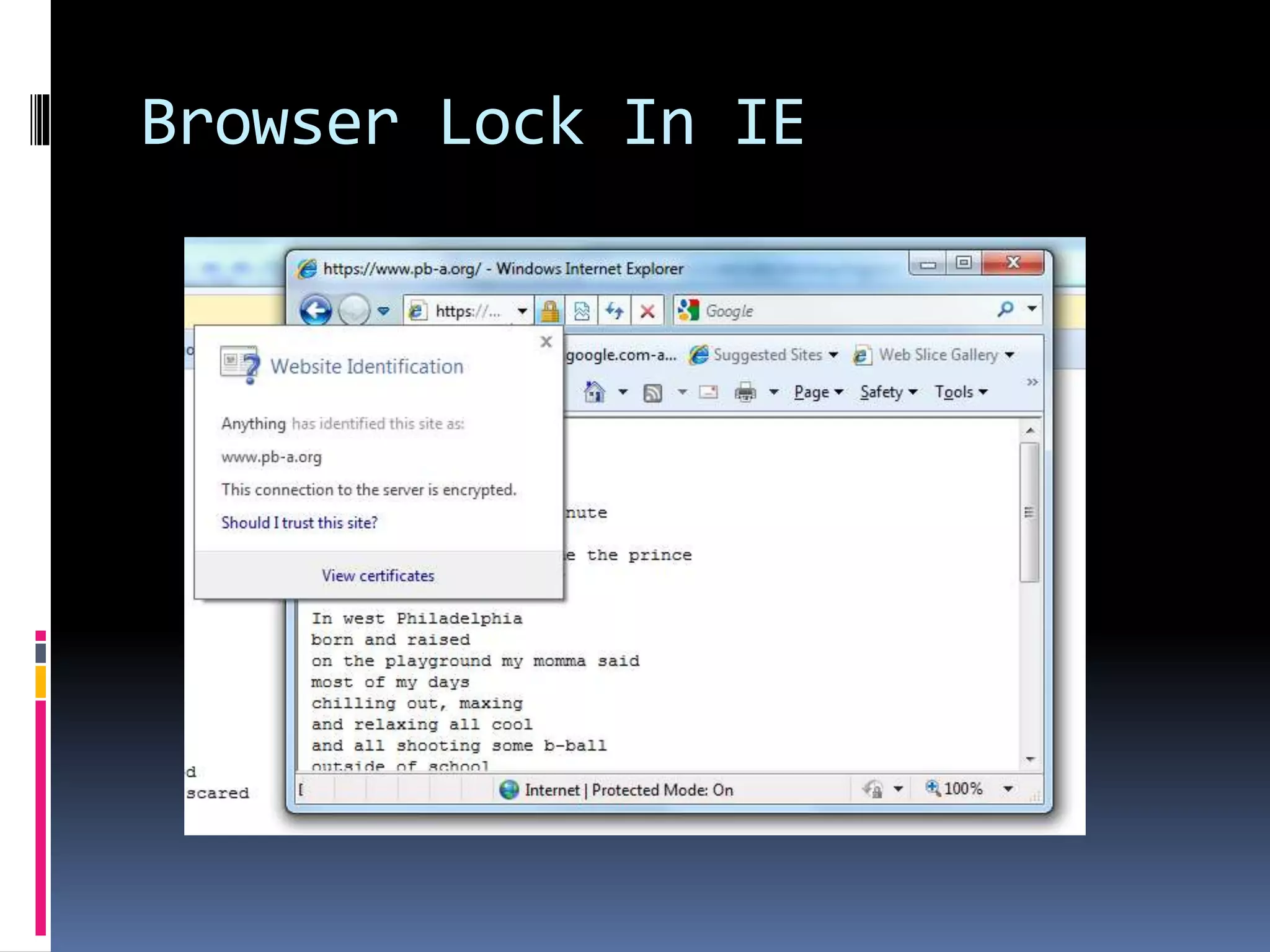 Browser Lock In IE
 