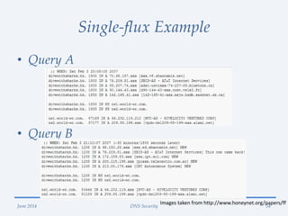 Single-flux Example
June 2014 DNS Security 34
• Query A
• Query B
Images taken from http://www.honeynet.org/papers/ff
 