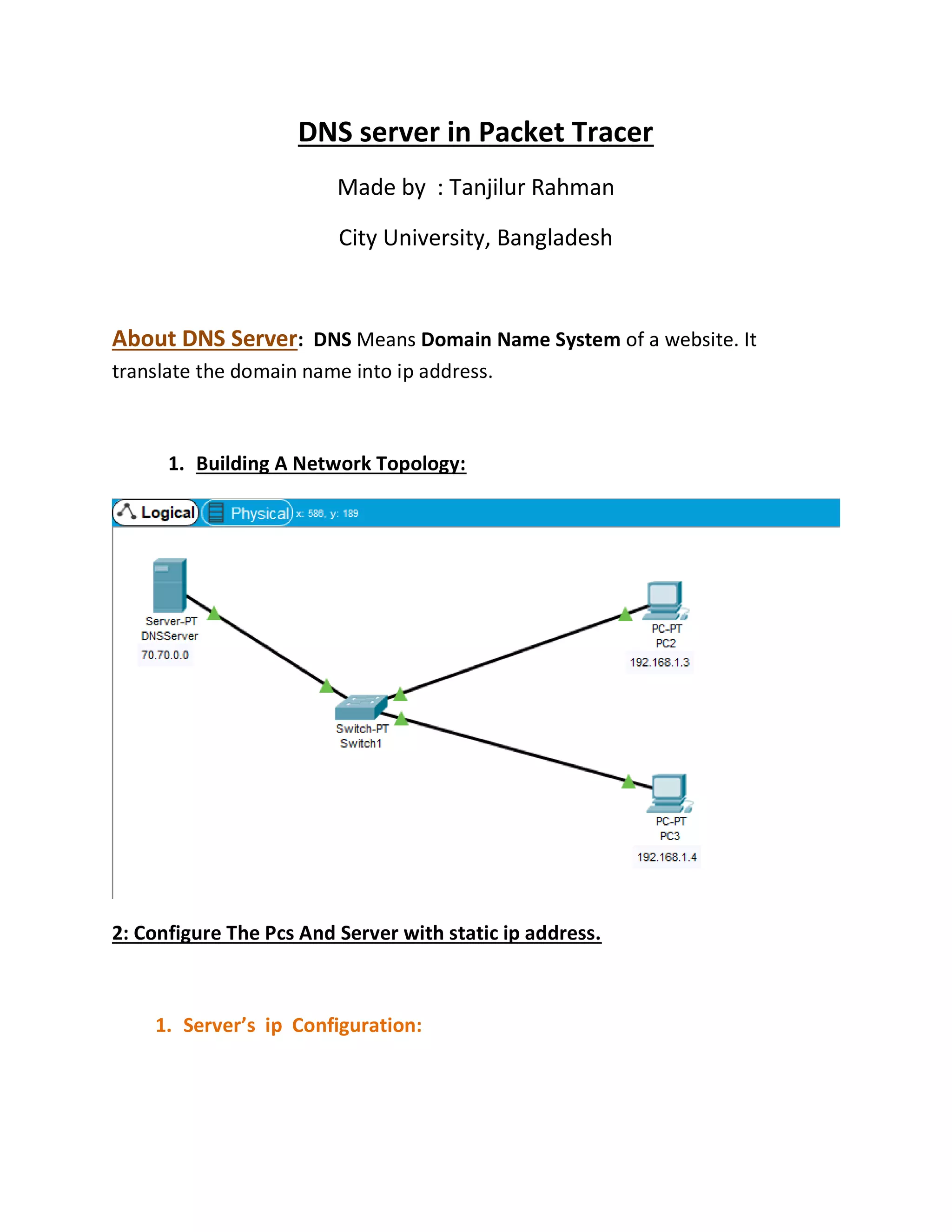 Dns server in packet tracer by tanjilur rahman city university ...
