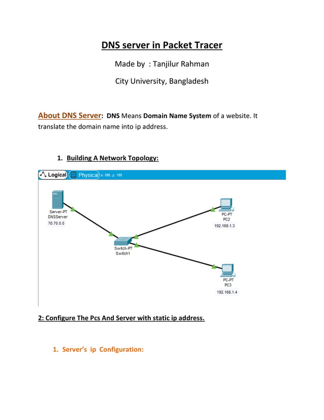Dns server in packet tracer by tanjilur rahman city university ...