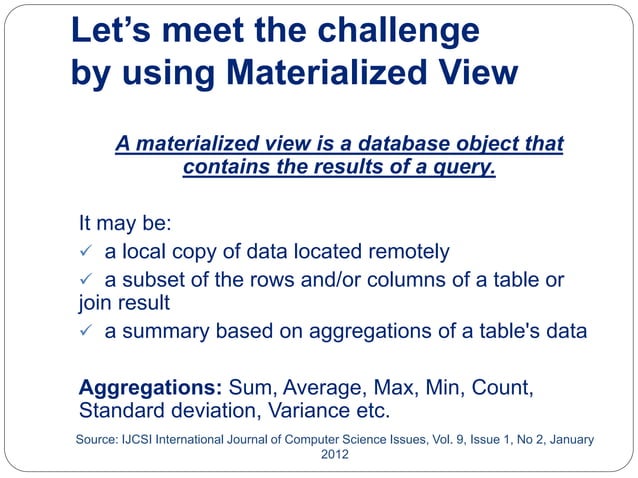 Improve data warehouse performance by preprocessing | PPT