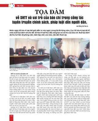 SHTT vaø vai troø cuûa baùo chí
Khoâng chæ ôû Vieät Nam maø treân theá
giôùi, Sôû höõu trí tueä ñöôïc xem nhö nguoàn
taøi saûn voâ giaù cuûa moãi quoác gia. Noù ñaïi
dieän cho moät neàn kinh teá hoaøn myõ, phaùt
trieån beàn vöõng treân haàu heát caùc ngaønh
ngheà. Rieâng vôùi heä thoáng doanh nghieäp,
SHTT gioáng nhö moät taám veù vaøo cöûa vì
baûn thaân noù ñaïi dieän cho moãi doanh
nhaân khaúng ñònh vò trí cuûa mình trong
nöôùc vaø laø vaät chöùng baûo ñaûm thaønh
coâng cuûa hoï khi tieán vaøo thò tröôøng theá
giôùi.
Coù theå noùi ôû Vieät Nam, SHTT vaãn coøn
laø moät cuïm töø laï laãm vôùi nhieàu ngöôøi
(Duø ñaõ hoaït ñoäng ñöôïc 30 naêm), ñaëc
bieät laø taàng lôùp nhaân daân. Vieäc tuyeân
truyeàn chính saùch phaùp luaät, phoå caäp
SHTT vaø vai troø cuûa baùo chí.
Khoâng chæ ôû Vieät Nam maø treân theá
giôùi, Sôû höõu trí tueä ñöôïc xem nhö nguoàn
taøi saûn voâ giaù cuûa moãi quoác gia. Noù ñaïi
dieän cho moät neàn kinh teá hoaøn myõ, phaùt
trieån beàn vöõng treân haàu heát caùc ngaønh
ngheà. Rieâng vôùi heä thoáng doanh nghieäp,
SHTT gioáng nhö moät taám veù vaøo cöûa vì
baûn thaân noù ñaïi dieän cho moãi doanh
nhaân khaúng ñònh vò trí cuûa mình trong
nöôùc vaø laø vaät chöùng baûo ñaûm thaønh
coâng cuûa hoï khi tieán vaøo thò tröôøng theá
giôùi.
Coù theå noùi ôû Vieät Nam, SHTT vaãn coøn
laø moät cuïm töø laï laãm vôùi nhieàu ngöôøi
(Duø ñaõ hoaït ñoäng ñöôïc 30 naêm), ñaëc
bieät laø taàng lôùp nhaân daân. Vieäc tuyeân
truyeàn chính saùch phaùp luaät, phoå caäp
kieán thöùc vaø xu höôùng SHTT treân theá giôùi
ñeán quaàn chuùng coøn raát môø nhaït. Bôûi
vaäy, nhôø truyeàn thoâng vaø baùo chí, thôøi
gian qua SHTT ñöôïc bieát ñeán nhieàu hôn
döôùi moïi hình thöùc, coâng chuùng coù dòp
tieáp caän, tìm hieåu, khaùm phaù vaø phaùt
huy theá maïnh cuûa mình ñoái vôùi SHTT.
Treân phöông dieän ñoù, baùo chí ñöôïc coi
laø phöông tieän nhanh nhaïy nhaát truyeàn
taûi ñöôïc noäi dung, tö töôûng cuûa SHTT
moät caùch hieäu quaû.
Vôùi mong muoán nhanh choùng hoäi
nhaäp vôùi theá giôùi vaø môû ñöôøng cho
hoaït ñoäng ñaàu tö nöôùc ngoaøi, Vieät Nam
ñaõ xaây döïng moät chöông trình veà SHTT
phuø hôïp, ñaùp öùng caùc tieâu chí chung
veà SHTT treân theá giôùi, nhaát laø trong giai
ñoaïn hieän nay, khi nöôùc ta tieán saâu vaøo
hoäi nhaäp vôùi haøng loaït caùc hieäp ñònh ñaõ
vaø ñang ñaøm phaùn thì moâi tröôøng caïnh
tranh quoác teá cuõng ñöôïc ñaåy leân theo
cöôøng ñoä cao.
Maëc duø vaäy, ñeå ñeán ñöôïc caùi ñích
ñaõ ñònh coøn phaûi ñi moät chaëng ñöôøng
daøi, muïc tieâu tröôùc maét laø höôùng daãn
moïi taàng lôùp trong xaõ hoäi tieáp caän, hieåu
veà SHTT. Luùc naøy, nhieäm vuï cuûa nhöõng
ngöôøi caàm buùt phaûi phoái hôïp vôùi caùc
cô quan chöùc naêng, ñaëc bieät laø Cuïc Sôû
höõu trí tueä baét tay vaøo coâng cuoäc “Phoå
caäp kieán thöùc ñeán moïi nhaø” nhaèm ñaùp
öùng nhu caàu böùc thieát cuûa xaõ hoäi trong
giai ñoaïn hieän nay.
l Phaïm Nga
Tọa đàm
về SHTT và vai trò của báo chí trong công tác
tuyên truyền chính sách, pháp luật đến người dân.
Nhaân ngaøy Sôû höõu trí tueä theá giôùi dieãn ra vaøo ngaøy muøng 06/04 haøng naêm, Cuïc Sôû höõu trí tueä ñaõ toå
chöùc buoåi toïa ñaøm vôùi chuû ñeà: Sôû höõu trí tueä thuùc ñaåy saùng taïo vaø vai troø cuûa baùo chí. Buoåi toïa ñaøm
ñaõ thu huùt treân 30 phoùng vieân, bieân taäp vieân caùc baùo, ñaøi ñeán tham döï.
OÂng Nagase, coá vaán chöông trình Jica Nhaät Baûn ñang thaûo luaän veà vaán ñeà
SHTT ôû Vieät Nam .
OÂng Hoaøng Vaên Taân, Phoù Cuïc Tröôûng Cuïc SHTT ñang trao ñoåi vôùi PV .
Tin töùc
14
 