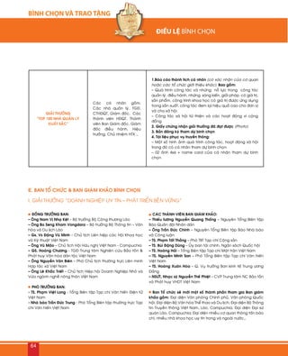 BÌNH CHỌN VÀ TRAO TẶNG
GIAÛI THÖÔÛNG
“TOP 100 NHAØ QUAÛN LYÙ
XUAÁT SAÉC”
Caùc caù nhaân goàm:
Caùc nhaø quaûn lyù, TGÑ,
CTHÑQT, Giaùm ñoác, Caùc
thaønh vieân HÑQT, Thaønh
vieân Ban Giaùm ñoác, Giaùm
ñoác ñieàu haønh, Hieäu
tröôûng, Chuû nhieäm HTX …
1.Baùo caùo thaønh tích caù nhaân (coù xaùc nhaän cuûa cô quan
hoaëc caùc toå chöùc giôùi thieäu khaùc). Bao goàm:
– Quaù trình coâng taùc vaø nhöõng noã löïc trong coâng taùc
quaûn lyù, ñieàu haønh, nhöõng saùng kieán, giaûi phaùp coù giaù trò,
saûn phaåm, coâng trình khoa hoïc coù giaù trò ñöôïc öùng duïng
trong saûn xuaát, coâng taùc ñem laïi hieäu quaû cao cho ñôn vò
vaø cho xaõ hoäi.
– Coâng taùc xaõ hoäi töø thieän vaø caùc hoaït ñoäng vì coäng
ñoàng
2. Giaáy chöùng nhaän giaûi thöôûng ñaõ ñaït ñöôïc (Photo)
3. Baûn ñaêng kyù tham döï bình choïn
4. Taøi lieäu phuïc vuï truyeàn thoâng:
– Moät soá hình aûnh quaù trình coâng taùc, hoaït ñoäng xaõ hoäi
trong ñoù coù caù nhaân tham döï bình choïn
– 02 aûnh 4x6 + name card cuûa caù nhaân tham döï bình
choïn
E. BAN TOÅ CHÖÙC & BAN GIAÙM KHAÛO BÌNH CHOÏN
Ñoàng Tröôûng Ban:
– OÂng Nam Vò Nhaï Keät – Boä tröôûng Boä Coâng thöông Laøo
– OÂng Bo Seng Kham Vongdara – Boä tröôûng Boä Thoâng tin – Vaên
hoùa vaø Du lòch Laøo
– Gs. Vs Ñaëng Vuõ Minh – Chuû tòch Lieân hieäp caùc Hoäi Khoa hoïc
vaø Kyõ thuaät Vieät Nam
– OÂng Vuõ Maõo – Chuû tòch Hoäi Höõu nghò Vieät Nam - Campuchia
– GS. Hoaøng Chöông - TGÑ Trung taâm Nghieân cöùu Baûo toàn &
Phaùt huy Vaên hoùa daân toäc Vieät Nam
– OÂng Nguyeãn Vaên Bieân – Phoù Chuû tòch thöôøng tröïc Lieân minh
Hôïp taùc xaõ Vieät Nam
– OÂng Leâ Khaéc Trieát – Chuû tòch Hieäp hoäi Doanh Nghieäp Nhoû vaø
Vöøa ngaønh ngheà noâng thoân Vieät Nam
Phoù Tröôûng Ban:
- TS. Phaïm Vieät Long - Toång Bieân taäp Taïp chí Vaên hieán Ñieän töû
Vieät Nam
- Nhaø baùo Traàn Ñöùc Trung - Phoù Toång Bieân taäp thöôøng tröïc Taïp
chí Vaên hieán Vieät Nam
Caùc Thaønh vieân Ban Giaùm khaûo:
– Thieáu töôùng Nguyeãn Quang Thoáng – Nguyeân Toång Bieân taäp
Baùo Quaân ñoäi Nhaân daân
– OÂng Traàn Ñöùc Chính – Nguyeân Toång Bieân taäp Baùo Nhaø baùo
vaø Coâng luaän
– TS. Phaïm Taát Thaéng – Phoù TBT Taïp chí Coäng saûn
– TS. Buøi Ñaëng Duõng – UÛy ban taøi chính, Ngaân saùch Quoác hoäi
– TS. Hoaøng Haûi – Toång Bieân taäp Taïp chí Maët traän Vieät Nam
– TS. Nguyeãn Minh San – Phoù Toång Bieân taäp Taïp chí Vaên hieán
Vieät Nam
– TS. Hoaøng Xuaân Hoøa – Q. Vuï tröôûng Ban kinh teá Trung öông
Ñaûng
– NSÖT, Nhaïc syõ Nguyeãn Theá Phieät – CVP Trung taâm NC Baûo toàn
vaø Phaùt huy VHDT Vieät Nam
Ban Toå chöùc seõ môøi moät soá thaønh phaàn tham gia Ban giaùm
khaûo goàm: Ñaïi dieän Vaên phoøng Chính phuû, Vaên phoøng Quoác
hoäi; Ñaïi dieän Boä Vaên hoùa Theå thao vaø Du lòch; Ñaïi dieän Boä Thoâng
tin Truyeàn thoâng Vieät Nam, Laøo, Campuchia; Ñaïi dieän Ñaïi söù
quaùn Laøo, Campuchia; Ñaïi dieän nhieàu cô quan thoâng taán baùo
chí, nhieàu nhaø khoa hoïc uy tín trong vaø ngoaøi nöôùc…
I. GIAÛI THÖÔÛNG “DOANH NGHIEÄP UY TÍN – PHAÙT TRIEÅN BEÀN VÖÕNG”




64
 