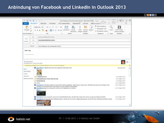 Anbindung von Facebook und LinkedIn in Outlook 2013
13.06.201325 | | © holistic-net GmbH
 