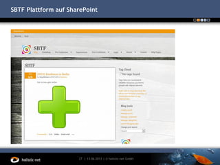 SBTF Plattform auf SharePoint
13.06.201327 | | © holistic-net GmbH
 