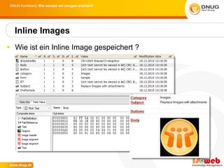 DNUG Konferenz: Wie werden wir morgen arbeiten?




   Inline Images
 Wie ist ein Inline Image gespeichert ?
 