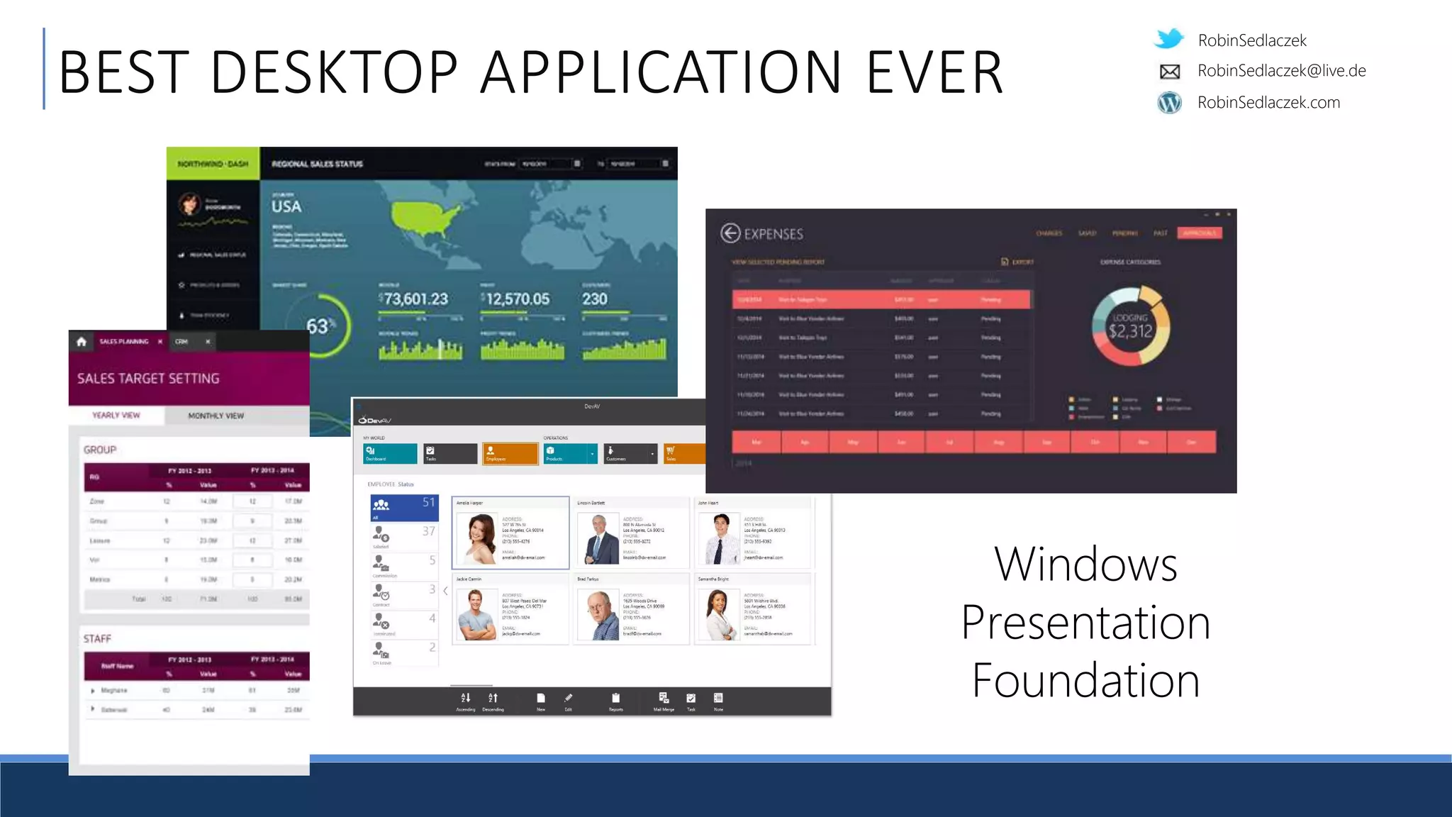 RobinSedlaczek
RobinSedlaczek.com
RobinSedlaczek@live.de
BEST DESKTOP APPLICATION EVER
Windows
Presentation
Foundation
 