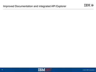 © 2013 IBM Corporation19
Improved Documentation and integrated API Explorer
 