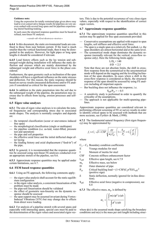 Dnv rp-f105 (2006) - free spanning pipelines | PDF