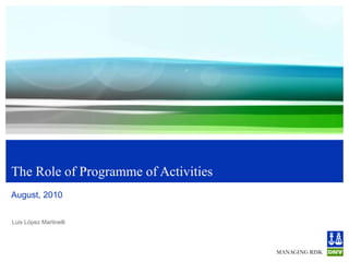 The Role of Programme of Activities August, 2010 