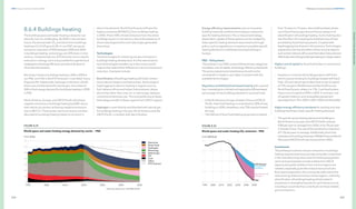 204
DNV Energy Transition Outlook 2022
205
Pathway to net zero emissions CHAPTER 8
PATHWAY
TO
NET
ZERO
EMISSIONS
8.6.4 Buildings heating
The building space and water heating subsector can
electrify, but it is challenging. By 2050 in the net zero
future, the annual total CO2
emissions from buildings
heating is 0.2 Gt (Figure 8.30). In our PNZ, we see an
emissions reduction of 95% between 2020 and 2050
in buildings heating, and energy use 23% lower in mid-
century, compared with our ETO forecast. Such a drastic
reduction in energy use is only possible through the dual
catalysation of energy efficiency and electrification to
drive decarbonization.
Electricity’s share in buildings heating is 36% in 2050 in
our PNZ, and 21% in the ETO forecast's 'most likely' future
(Figure 8.29). Additionally, hydrogen in the form of both
direct use and blended with natural gas, has a share of
26% in final energy demand for buildings heating in 2050
in PNZ.
North America, Europe, and OECD Pacific all achieve
negative emissions in buildings heating by 2049, due to
their electricity sectors achieving negative emissions
due to BECCS. These power sector emissions are then
allocated to buildings heating based on its share in
electricity demand. North East Eurasia will have the
highest emissions (83 MtCO2
) from buildings heating
in 2050. That is 45% of total emissions from the entire
buildings sector in mid-century, due to the presence of
direct natural gas boilers and natural gas-generated
direct heat.
Technologies
The technologies for achieving net zero emissions in
buildings heating already exist. It is the rates at which
such technologies are taken up in the various world
regions that make all the difference in terms of emissions
reduction. Examples include:
Electrification of buildings heating with both conven-
tional electric heaters and heat pumps. Technological
leapfrogging to electric heating in regions such as
Sub-Saharan Africa and Indian Subcontinent, where
electricity rather than coal, oil, or natural gas replaces
conventional biomass use. This is possible due to faster
technology transfer to these regions from OECD regions.
Hydrogen is used directly and blended with natural gas
for buildings heating in Europe, North America and the
OECD Pacific, in tandem with electrification.
Energy-efficiency improvements such as innovative
building materials and thermal envelopes reduce the
specific heating demand. This is not just technology
dependent; uptake of these options can be nudged by
lower specific heating demand requirements through
policy, such as regulations on maximum possible specific
heating demand in multifamily housing buildings in
Europe.
PNZ — Policy levers
The policies in our PNZ consist of three broad categories:
mandates,costofcapital,andenergy-efficiency standards.
The policy adjustments listed below should not be
considered in isolation, but rather in tandem with the
available technologies:
Regulation prohibiting fossil-based heating with a partial
ban, translating to a limited and regionally differentiated
percentage of new buildings allowed to use fossil fuels:
— In North America, Europe, Greater China and OECD
Pacific, fossil-fuel heating is constrained to 50% of new
buildings in 2050; elsewhere, only 75% may be heated
this way.
— The lifetime of fossil-fuel heating equipment is halved
from 15 years to 7.5 years, also enabling faster phase-
out of fossil-fuel equipment and hence phase-in of
electrification of buildings heating. Such a halving also
has the effect of increasing the levelized cost of heat
provided by fossil-fuel equipment. Coupled with
leapfrogging (mentioned in the previous Technologies
subsection), this has the effect of low-income regions
such as Sub-Saharan Africa and the Indian Subcontinent
effectivelyelectrifyingbuildingsheatingtoalargeextent.
Higher cost of capital for fossil-fuel boilers in commercial
buildings:
— Investors in commercial building projects will find it
hard to secure funding for buildings heated with fossil
fuels. Oil and natural gas boilers have a cost of capital
of 17%, except in Middle East and North Africa and
North East Eurasia, where it is 11%. Coal-fired boilers
have a cost of capital of 20% in 2050. In contrast, cost
of capital of electric and renewables equipment
decreases from 7% in 2022 to 6% in 2025 and thereafter.
Higher energy-efficiency standards for existing and new
buildings leading to lower specific heating demand:
— The specific space heating demand of buildings in
North America, Europe, and OECD Pacific reduces
0.8% per year on average from 2020, or by 1% per year
in Greater China. The rest of the world sees a reduction
of 1.2% per year on average. Additionally, fossil-fuel
subsidies for buildings heating in Middle East and North
Africa and OECD Pacific are removed from 2022.
Investments
The pathway to achieve net zero emissions in buildings
heating requires enormous private and public investment
in the manufacturing value chain for heating equipment.
Joint ventures between private entities from OECD
regions and public entities in low-income regions are
needed, especially given the massive amount of new
floor space expected in the coming decades due to the
restructuring of the economy in these regions. Indirectly,
electrification of buildings heating will also lead to
investment in strengthening electric grid infrastructure,
including in countries that currently do not have reliable
grid connections.
 