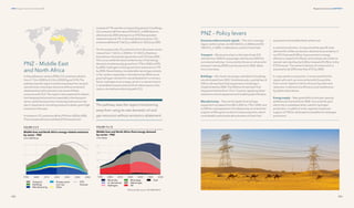 Regional transitions CHAPTER 9
DNV Energy Transition Outlook 2022
283
282
PNZ – Middle East
and North Africa
In the pathway to net zero (PNZ), CO2
emissions decline
from 2.7 Gt in 2020 to 0.5 Gt in 2050 (Figure 9.5.9). The
pathway sees the region transitioning away from using its
vast domestic oil and gas resources without emissions
abatement but will continue to use some of these
resources with CCS. The region is also expected to depart
from keeping fuel prices low, especially in the transport
sector, partly because of an increasing carbon price, but
also in response to mounting pressure to abate, given high
emissions in the past.
Intransport,CO2
emissionsfallby57%from2020to2050.
ThiscontrastswiththemostlikelyETOforecastofan
increaseof11%overthecorrespondingperiod.Inbuildings,
CO2
emissionsfallfromabout0.9GtCO2
in2020downto
almostzeroby2050whereasinourETOtheequivalent
reductionwasonly7%. Inthemanufacturingsector,CO2
emissionsfallfrom0.7GtCO2
in2020to0.1GtCO2
by2050.
On the supply-side, CO2
emissions from the power sector
reduce from 1 GtCO2
in 2020 to -0.1 GtCO2
(thanks to
biomethane-fired power generation with CCS) by 2050.
This occurs while the share of electricity in final energy
demand simultaneously grows from 17% in 2020 to 52%
by 2050. Hydrogen’s share grows from nearly zero to 7%
by 2050. Nevertheless, considerable natural gas remains
in the system, especially in manufacturing. While some
grey hydrogen remains for use as feedstock in a net zero
future, hydrogen as an energy carrier in a net zero future
is renewables-based produced from electrolysis or low-
carbon via methane reforming with CCS.
The pathway sees the region transitioning
away from using its vast domestic oil and
gas resources without emissions abatement.
PNZ – Policy levers
Economy-wide economic signals − The rise in average
region carbon prices, to USD 30/tCO2
in 2030 and USD
100/tCO2
in 2050, is reflected as costs for fossil fuels.
Transport − We assume a ban on the sale of new ICE
vehicles from 2045 for passenger vehicles and 2050 for
commercial vehicles. Concurrently, the tax on oil price for
transport rises by 200% over the period to 2050, albeit
from a low base.
Buildings − All oil and natural gas subsidies for buildings
are eliminated from 2022. Simultaneously, a partial ban of
25% on all new fossil-fuel equipment in buildings is
implemented by 2050. The lifetime of new fossil-fuel
equipment halves (from 15 to 7.5 years), signifying faster
retirement of such equipment and enabling electrification.
Manufacturing − The cost of capital of oil and gas
equipment increases from 8% in 2022 to 11% in 2050, and
to 20% for coal equipment. Simultaneously, an investment
support of 4% is given to electric heat production, which
considerably reduces the attractiveness of fossil-fuel
equipment and enables faster phase-out.
In cement production, it is assumed that specific heat
demand for clinker production declines twice as fast as in
our ETO forecast (0.4%/yr improvement in energy
efficiency instead of 0.2%/yr); and similarly, the clinker to
cement ratio declines by 0.6%/yr instead of 0.3%/yr in the
ETO forecast. The cement intensity of construction is
assumed to be 25% lower than ETO by 2050.
In virgin plastics production, it is assumed that the
region will catch up twice as fast with Europe (the
front-runner region) in terms of recycling rates and
reduction in demand via efficiency and substitution
by plastic alternatives.
Energy supply − New greenfield oil and gas capacity
additions are banned from 2028. Concurrently, grid
electricity is subsidized when used for hydrogen
production, in addition to the capacity investment
support of 10% for dedicated renewables for hydrogen
production.
 