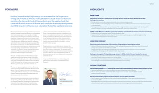 2
SHORT TERM
High energy prices and a greater focus on energy security due to the war in Ukraine will not slow
the long-term transition
− Europe aims to accelerate its renewables build-out to achieve energy security
− In the rest of the world, tackling high energy and food prices may shift decarbonization down the list of priorities
in the short term
− The long-term influence of the war on the pace of the energy transition is low compared with main long-term
drivers of change: plunging renewables costs, electrification, and rising carbon prices
COP26 and the IPCC have called for urgent action which has not materialized: emissions remain at record levels
− Emissions must fall by 8% each year to secure net zero by 2050
− Opportunities for intensified action abound – the transition is opening up unprecedented opportunities
for new and existing players in the energy space
LONG-TERM FORECAST
Electricity remains the mainstay of the transition; it is growing and greening everywhere
− With an 83% share of the electricity system in 2050, renewables are squeezing the fossil share of the overall
energy mix to just below the 50% mark in 2050
− Despite short-term raw material cost challenges, the capacity growth of solar and wind is unstoppable:
by 2050 they will have grown 20-fold and 10-fold, respectively
Hydrogen only supplies 5% of global energy demand in 2050, a third of the level needed for net zero
− Pure hydrogen use scales in manufacturing from the early 2030s and in derivative form (ammonia, e-methanol
and other e-fuels) in heavy transport from the late 2030s
− Green hydrogen from dedicated renewables and from the grid will become dominant over time;
blue hydrogen and blue ammonia retain important roles in the long term
PATHWAY TO NET ZERO
We are heading towards a 2.2°C warming; war-footing policy implementation is needed to secure net zero by 2050
− Massive, early action to curb record emissions is critical; the window to act is closing
− No new oil and gas will be needed after 2024 in high income countries, and after 2028 in middle-
and low-income countries.
Net zero means leading regions and sectors have to go much further and faster
− OECD regions must be net zero by 2043 and net negative thereafter; China needs to reduce emissions
to net zero by 2050
− Renewable electricity, hydrogen and bioenergy are essential, but insufficient: almost a quarter of net decarbonization
relies on carbon capture and removal combined with land-use changes (reduced deforestation).
HIGHLIGHTS
Highlights
FOREWORD
The present turbulence in energy markets is not inconse-
quential, however. Europe will transition to a renewables-
dominated power system more rapidly, but higher
energy prices may dampen investment in clean energy
elsewhere. These two effects tend to offset each other
globally over time. Supply-chain disruptions will continue
in the shorter term, delaying the global EV ‘milestone’
(when the EV share of new vehicle sales surpasses 50%)
by one year in our forecast — to 2033. But here too there
are compensatory developments, where high prices will
encourage energy-saving behaviour among power
consumers. For aviation, we also forecast a permanent
reduction of 7% in annual passenger trips due to
pandemic-related changes in work habits.
This year, our forecast sees non-fossil energy nudge
slightly above 50% of the global energy mix by 2050.
The principal underlying dynamic is rapid electrification,
with supply climbing from 27 PWh/yr now to 62 PWh/yr
in 2050. We detail how this leads to enormous energy-
efficiency gains in power generation and end-use.
We are entering a prolonged period where efficiency
gains in our energy system outstrip the rate of economic
growth. Over the long term this means the world will
spend significantly less on energy as a proportion of GDP.
In theory, that should provide policymakers with confi-
dence to accelerate the transition.
Bold and brave policy choices are critical in the face of
climate change. This year, for the first time, we include
our ‘Pathway to Net Zero’ alongside our ‘best estimate’
forecast for the energy transition. Put another way,
we compare a forecast that we think will unfold with a
pathway that we hope the world will embrace. Even
under a net zero pathway we think it infeasible for the
world to completely discontinue fossil-fuel use, which
is why you will find a 13% fossil share in the energy mix
in our Pathway to Net Zero in 2050. That overshoot
in fossil use will require huge expenditure on carbon
capture and removal efforts in the 2040s – running
to USD 1 trillion per year.
Deglobalization is much talked about. However, the
energy transition is likely to see unprecedented regional
and cross-industry cooperation — for example within
hydrogen ecosystems or the creation of green shipping
corridors. DNV will, as an independent provider of
technical expertise, strive to catalyse such cooperation
wherever we can.
I hope you find this Outlook a useful strategy and
planning tool, and, as ever, I look forward to your
feedback.
Looking beyond today’s high energy prices to see what the longer-term
energy future holds is difficult. That is what this Outlook does. Our forecast
considers the demand shock of the pandemic and the supply shock that
camewithRussia’sinvasionofUkraineandconcludesthatthosedevelopments
exertlittlelong-terminfluenceoveratransitionthatwillberapidandextensive.
Remi Eriksen
Group President and CEO
DNV
3
 