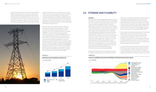 70
DNV Energy Transition Outlook 2022
71
Electricity and hydrogen CHAPTER 2
Flexibility
With a 16-fold increase in global VRES capacity over the
next 30 years the need for flexibility will increase between
two- and four-fold across the world regions. Figure 2.10
shows how VRES, especially PV panels, will create
substantially more variability in the future power system.
This will not only require more storage, but the increased
need for flexibility will also influence thermal generation
technologies, where existing plants will increasingly
operate alongside renewables and hence the premium
on the flexibility of the thermal sources will increase.
Flexibility in this context means shorter start-up times and
higher ramp rates. Thermal sources are not uniformly
conducive to these objectives — ranging from nuclear
where flexibility is difficult, followed by coal, gas
(particularly open cycle gas turbines) to oil-fired plants
which offer most flexibility, but are costly. Equally impor-
tant will be the ability of thermal plants to run economi-
cally at predominantly low load factors when
the bulk of power is provided cheaply by VRES.
Adapting for flexibility requires both physical changes,
for example retrofitting certain components, but also
investment in automation and analytics. Better prediction
of renewable-power generation levels and demand
response will assist with reacting to excess renewables
and shifting electricity usage from peak periods to times
of lower demand. In addition, new market designs will be
needed that incentivise the flexible operation of thermal
plants, and which create room for new contract structures,
grid code changes and new standards (IRENA, 2019b).
From a system perspective, implementation of smart grid
features (such as smart meters, IoT sensors, remote
control, and advanced automation) will enable better
management of energy flows. There is also a rising
'prosumer' phenomenon: new technologies and market
mechanisms will allow ever more consumers to provide
flexibility in the form of demand response, vehicle-to-grid
(V2G) and behind-the-meter storage.
It is worth outlining the scale of the contribution that EVs
will make in power storage. Clearly, the rapid decline of
Li-ion battery prices is mainly driven by the increasing
number of EVs. Moreover, smart meters, smart grids, and
regulatory changes will incentivize car owners to use V2G
2.3 STORAGE AND FLEXIBILITY
expand to enable collection of data and information from
the grid and feed these to core processes. These tools
include: advanced analytical algorithms enhanced with
machine learning to translate data from various sources
into validated information about market processes, asset
conditions, and decision-support functions; IT infrastruc-
ture to store and manage data for authorization and data
quality; standardized and secure data-communication
infrastructure to transfer market and field data, enabling
connectivity and interoperability; and sensor arrays,
collecting asset data to be utilized by a digitally enabled
workforce. This digital ecosystem enables the operation
of equipment closer to physical limits, and for optimizing
maintenance and replacement plans, as well as integrating
distributed energy resources.
By allocating total cost of grid operators to the total
electricity consumption, the grid charges in the end
users’ electricity bills can be estimated. The world
average for the unit grid charges has been around USD
60/MWh for the last two decades; we forecast this
number to be stable in the USD 63-70/MWh band in the
future. Regionally, the picture will vary. In Europe and
North America, where strong renewable growth is not
accompanied by equally strong growth in electricity
demand, unit grid charges will rise and constitute a larger
portion of the electricity bill. In Europe, grid charges will
rise from about USD 75/MWh in 2020 to USD 90/MWh by
2050, while in North America it will reach USD 75/MWh
by 2050. In both these regions, grid charges constitute
about 25% of the residential electricity price at present
and will increase its share to about 40% by 2050.
FIGURE 2.10
 