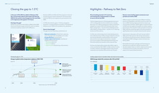 We are heading towards 2.2°C warming;
war-footing policy implementation is needed
to secure net zero by 2050
The Paris Agreement aim of limiting global warming to
1.5°C is still possible, but the window to act is closing.
Securing 1.5°C without a temporary carbon overshoot is
already out of reach. DNV’s ETO forecast of the 'most
likely' energy future — one driven by market forces and
often dilatory climate policies — results in 2.2°C warming
by the end of the century.
On their own, technological and market developments
are insufficient drivers of the change needed for net zero;
war-footing-like policy implementation with massive
early action across regions and sectors is needed.
Low-income regions need dedicated technology and
financial assistance to transition at the required rate.
No new oil and gas will be needed after 2024 in high-in-
come countries and after 2028 in middle- and low-income
countries. However, renewables need to triple and grid
investment rise more than 50% over the next 10 years.
Closing the gap to 1.5°C Highlights – Pathway to Net Zero
Net zero means leading regions and sectors must
go below zero before 2050
Different regions and sectors have different starting
points and capabilities, and if the world is to reach net
zero in 2050, leading regions and sectors have to go
much further and faster. OECD regions must be net zero
by 2043 and net negative thereafter via carbon capture
and removal. China needs to reduce emissions to zero by
2050, while the remaining regions all reduce emissions
significantly, but do not reach net zero by mid-century.
Some sectors, like power, will reach net zero before
2050, while other sectors, like cement and aviation,
will still have remaining emissions. Maritime needs a
strengthened IMO strategy to reduce emissions by
95% by 2050.
Renewable electricity, hydrogen and bioenergy are
essential, but insufficient: almost a quarter of net
decarbonization relies on carbon capture and removal,
including CCS from power and industry, direct air
capture, and nature-based solutions.
Between 2050 and 2100, the ETO projection is that net
annual emissions reduce slowly from 22 Gt towards 0,
while the PNZ has net-negative annual emissions from
2050.
In 2100, the emissions gap is 7 Gt CO2
of negative
emissions, corresponding to around 0.7 °C temperature
difference and 1,050 Gt of cumulative CO2
emissions.
How to close the gap?
The gap must be closed by a combination of:
— Reduced combustion of fossil fuels, replacing
coal, oil and gas with renewables and nuclear
— Energy efficiency improvements
— Carbon capture and removal, including net
negative emissions from:
— Bioenergy with CCS
— Direct air capture
— Nature-based solutions (e.g. reforestation)
In this year’s ETO, DNV has added a Pathway to Net
Zero scenario that outlines what needs to be done by
2050 for the world to close the gap from the most likely
2.2°C trajectory to the agreed 1.5°C future.
How big is the gap?
Global CO2
emissions were 38 Gt in 2020 and by 2050
the annual emissions gap is 22 Gt CO2
with cumulative
emissions resulting in about 0.2°C difference.
174
DNV Energy Transition Outlook 2022
175
Pathway to net zero emissions CHAPTER 8
PATHWAY
TO
NET
ZERO
EMISSIONS
8
PATHWAY TO
NET ZERO
EMISSIONS (PNZ)
Highlights
This chapter presents DNV’s Pathway to Net Zero
emissions, which we consider to be a technically and
economically feasible — but unavoidably challenging
scenario.
Unlike our ETO forecast (the main focus of this report),
which results in global warming of 2.2°C by 2100, our
Pathway to Net Zero emissions (PNZ) is a ‘back-cast’
estimation of what is needed to achieve a net-zero
energy system by 2050 with the aim of securing a 1.5°C
warming future.
We detail here the size of the gap between our forecast
and the PNZ, and detail what needs to change in the
supply and demand sectors to achieve net zero. A key
principle is that not all sectors will be able to reach net
zero emission by 2050. Moreover, not all regions will be
able to do so — implying that some demand sectors
(e.g. transport) and regions (typically high-income
regions) must go below zero before 2050. Chapter 9
provides more detail on the net zero pathways for each
of our 10 world regions.
8.1 Pathway to net zero
emissions (PNZ) 176
8.2 Net zero policies 180
8.3 Net zero demand and supply 182
8.4 Net zero expenditures 192
8.5 CO2
and methane emissions 194
8.6 Sectoral roadmaps 198
Highlights
Highlights
DNV Energy Transition Outlook 2022
6 7
 