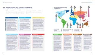 146
DNV Energy Transition Outlook 2022
147
Policy and the energy transition CHAPTER 6
6.3 KEY REGIONAL POLICY DEVELOPMENTS
Below are snapshots of recent key policy developments
in our forecast regions since last year's Outlook, capturing
the role of governments in steering and advancing the
transition. The map alongside shows each region’s share
of global energy-related CO2
emissions in 2019.
We highlight 2019 emissions because they reflect
pre-pandemic economies and emission levels in
the regions.
17%
10% 7% 30%
5%
5%
8%
8%
3%
6%
Greater China (CHN) 		
North America (NAM)
Europe (EUR)
Indian Subcontinent (IND)
30%
17%
10%
8%
Middle East and North Africa (MEA)
North East Eurasia (NEE)
OECD Pacific (OPA)
8%
7%
6%
South East Asia (SEA)
Latin America (LAM)
Sub-Saharan Africa (SSA)
5%
5%
3%
Each region’s share of global energy-related
CO2
emissions in 2019
17%
10% 7% 30%
5%
5%
8%
8%
3%
6%
Prime Minister Modi announced
India’s net zero emissions target
for 2070 at COP26.
Thegovernmentisnowconsidering
legislation for a uniform carbon-
trading scheme (April 2022).
Pakistan updated its NDC before
COP26 aiming to reduce emissions
by 50% by 2030 (15% uncondi-
tional, 35% conditional). All coal
projects are being stopped and
60% of power is to come from solar
by 2030. In addition, at least 30% of
all new vehicles sold in various
categories are to be electric.
Sri Lanka advanced its carbon-
neutrality target to 2050
(originally set for 2060). The 2021
NDC of Bangladesh outlines 40%
of power to come from
renewables by 2041.
Indian subcontinent
Brazil published rules to establish
the regulatory framework for its
offshore wind market (January
2022). The president issued a
decree announcing the creation of
a national carbon market to
reduce GHG emissions, but it
lacks detail (May 2022).
Chile’s Just Transition Strategy in
the energy sector was published
in December 2021. Its Climate
Change Framework Law,
enshrining a binding goal of net
zero emissions by 2050, was
published in June 2022 .
Mexico’s parliament voted down
the president-backed electricity
reform legislation for state control
of the power market (April 2022).
Venezuela’s government hosted
an energy talk with a US
delegation to discuss energy
security (March 2022).
Latin America
Ukraine was granted EU
candidate status in a positive
opinion issued by the European
Commission (June 2022). The
National Council for Recovery
from the War is developing a
Post-war Recovery and
Development Plan that aligns
with transformation to a green
economy and low-emission
development principles (July
2022).
Kazakhstan vowed to reach
carbon neutrality by 2060 and
aims to create the Central Asian
Climate Hub to address climate
change (November 2022).
Russia approved its strategy,
with a net zero ambition by 2060,
but does not specify its
achievements nor cuts to 2030
(October 2021).
North East Eurasia
In March 2022, the National Development and
Reform Commission and the National Energy
Administration released key documents to
guide decarbonization as follows:
An Action Plan for carbon dioxide peaking
before 2030, including strict control of new
coal-power projects, standards for newly
built units to reach the international
advanced level, and elimination of outdated
capacity in an orderly manner.
14th Five-Year Plan for Modern Energy
System, outlining plans for the proportion of
non-fossil energy consumption to reach 20%,
non-fossil power generation at 39%, and
electricity to account for 30% of final energy
consumption — all by 2025.
A Medium and Long-term Plan for the
Development of Hydrogen Energy Industry
2021-2035, aiming for 5% of final energy
consumption to be hydrogen energy by
2030.
Greater China
Japan and South Korea signed
the Global Methane Pledge of
30% methane cuts by 2030
(COP26). South Korea upped its
GHG emission-reduction target
to 40% below 2018 levels by 2030
(previous NDC at 24.4%), also
aiming for renewable generation
around 30%. Japan pledged up
to USD 10bn over five years to
assist Asia towards zero-carbon
emissions. South Korea’s new
president vowed to resume
nuclear power construction
(March 2022).
Australia’s new government
increased its GHG emissions
target to 43% below 2005 levels
by 2030, aiming for net zero by
2050 (June 2022).
New Zealand passed a law
introducing mandatory
climate-related reporting for the
financial sector (October 2021).
OECD Pacific
The United Arab Emirates announced its Net
Zero Strategic Initiative by 2050 and Saudi
Arabia a net zero target by 2060 (October 2021).
Saudi Arabia announced a USD 10.4bn fund to
provide clean cooking fuels and investments in
carbon-capture technology (October 2021).
Egypt was selected to host COP27. The
government’s 2050 National Strategy for
Climate Change estimates costs at USD 211bn
for mitigation and 113bn for adaptation (May
2022). Its target for 42% renewable power by
2035 was brought forward to 2030 (November
2021).
Turkey, the last G20 country to ratify the Paris
Agreement, announced a net zero goal by 2053
(October 2021).
Middle East and North Africa
Vietnam and Malaysia aim for net zero
emissions by 2050. Indonesia pledged to
achieve net zero emissions by 2060, and
Thailand by 2065 (COP26).
Malaysia will no longer build new coal plants.
Indonesia stated that between 2026-2030
there will be no additional coal-fired
capacity, except for those that have reached
financial close or are already under
construction (COP26). Japan announced a
stop to loans for construction of coal-fired
electricity plants in Indonesia (June 2022).
Vietnam’s amended law on electricity
outlines investment of USD 148bn in the
power system to 2030, allowing foreign
investments in grids (January 2022).
Indonesia’s CCS/utilization regulation is
expected by the end of 2022 (April 2022).
South East Asia
Nigeria passed its Climate Change Bill with a
net zero target by 2060 (November 2021).
Angola’s state-owned Sonangol signed a
declaration of intent to supply Germany with
green ammonia, starting in 2024 (June 2022).
South Africa’s cap on private power
providers was lifted to boost renewables
rollout and enable municipalities and large
industrial consumers to purchase electricity
directly from IPPs (July 2022).
The Just Energy Transition Partnership aims
to support South Africa’s transition away
from coal with the governments of UK,
France, Germany, US, and the EU promising
USD 8.5bn over 5 years through grants and
loans (COP26).
Sub-Saharan Africa
High EU ETS prices followed a strengthening
of emission-reduction targets, with EU
allowances ending the year (2021) at just over
EUR 80/tonne.
The REPowerEU Plan (March 2022) aims to
eliminate dependence on Russian fossil
imports, replacing two-thirds before the end
of the year. To fast forward the clean energy
transition, the Plan outlined additional
actions, building on the Fit-for-55 package of
proposals. These actions include, among
others, proposing to raise the 2030 target of
renewable share of energy use from the
current 40% to 45%.
The EU Parliament voted in favour of the
Commission’s proposal on certain transitional
nuclear and gas activities in the EU taxonomy
on sustainable investments (July 2022).
Europe
US President Joe Biden signed the Inflation
Reduction Act into law (August 2022) with an
unprecedented climate and clean energy
investment of USD 369bn over a 10-year period.
The US Supreme Court limited the scope of the
Environmental Protection Agency’s (EPA)
authority to regulate emissions and dictate
power plant shifts from one energy source to
another unless Congress has clearly authorized
the agency to act (June 2022).
The US administration announced that it will
invoke the Defense Production Act to expand
domestic clean-energy manufacturing (June
2022).
Canada published its 2030 Emissions
Reduction Plan (March 2022) for cuts of 40%
below 2005 levels, including CAD 9.1bn in new
investments. The government specified
Climate Action Incentive payments to deliver
carbon-pricing proceeds quarterly to
individuals/ jurisdictions where proceeds
originated (March 2022).
North America
 