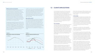 168
DNV Energy Transition Outlook 2022
169
Emissions and climate implications CHAPTER 7
Methane emissions from fossil fuels
In our Outlook, we present the CH4
emissions from the
coalmining process, and from oil and natural gas
extraction, transmission, and distribution. Historical
data on CH4
emissions from all fossil fuels are obtained
from EDGAR, the Emissions Database for Global
Atmospheric Research (EC-JRC and PBL, 2021). The
resulting emissions are projected based on activity
levels of oil and natural gas production by field type
(conventional onshore, offshore, and unconventional),
and coal production. For oil and gas CH4
emissions, we
also separate the CH4
emission mechanisms, namely
vented, fugitive, and incomplete flaring.
Our projection indicates that the world will fail to meet
the Global Methane Pledge by 2030, at least in terms of
CH4
emissions from fossil fuels. The CH4
emissions from
fossil fuels are 108 Mt per year in 2030, only 7% less than
the 115 Mt in emitted in 2020 (Figure 7.5). We project
CH4
emissions of 88 Mt per year in 2040, 24% less than in
2020. By mid-century, CH4
emissions will be half of what
they were in 2020, primarily thanks to reduction in
demand for coal and oil.
In 2020, CH4
emissions from natural gas were 40% of the
total emissions, with coal and oil having approximately
equal shares of 30% (Figure 7.6). But we estimate these
shares will change gradually, with coal CH4
emissions
seeing a drastic reduction thanks to reduction of
demand. By mid-century, half of the methane emissions
from fossil fuels will be due to the extraction, transmission,
and distribution of natural gas, with oil contributing
30%, and coal 20%.
Why only CO2
and CH4
?
Other greenhouse gases, such as NOx, HFCs and CFCs,
are more potent climate gases (measured in GWP per
tonne of gas emitted) and more persistent than both
CO2
and CH4
. However, we do not consider these in our
analysis. There are two main reasons for this. First, the
energy sector is not a significant contributor to these
emissions. Second, the quantities of these GHGs are low
despite their high potency. Thus, these emissions could
potentially be much more easily reduced through
regulation and are not correlated to our energy systems
model.
Our forecast gives future levels on CO2
emissions per
year and enables us to determine the corresponding
climate response and its associated temperature
increase. We focus only on first-order effects and do not
include possible tipping points and feedback loops, such
as melting permafrost and peat fires, which would
accelerate global warming. Other climate implications,
including those directly associated with emissions (e.g.
acidification of the oceans), or indirect consequences
such as sea-level rise, are not dealt with in this Outlook
which concentrates on the energy transition and its
associated CO2
emissions.
CO2
concentration
The concentration of CO2
in the atmosphere is measured
as parts per million (ppm). Pre-industrial levels were
around 280 ppm (Global Carbon Project, 2020), and
emissions related to human activities, particularly
burning fossil fuels, have resulted in a significant increase.
The most recent reading, in June 2022, was a record level
of 417.42 ppm (NOAA GML, 2022). Over the last 60 years,
there has been an increase in the concentration of over
100 ppm, which is of the same magnitude as the entirety
of shifts observed over the previous 800,000 years
(IPCCa, 2021).
We forecast a continuation of CO2
emissions to the
atmosphere linked to human activities, albeit at a
decreasing rate. In contrast to methane, which on
average oxidizes after approximately 10 years (IPCC,
2001), it takes hundreds to thousands of years for CO2
to
disappear naturally from the atmosphere (Archer et al.,
2009). Thus, with the lengthy persistence of CO2
in the
atmosphere, the cumulative concentration of CO2
gives a
direct indication of long-term global warming.
As there is a causal link between concentration and
long-term temperature increase (IPCCa, 2021), it is
possible to calculate the expected temperature increase
based on the cumulative net global amount of CO2
in the
atmosphere. Similarly, limiting global warming to a given
level with a given probability, taking into account the
effect of other anthropogenic GHGs and pollution, gives
the maximum amount of cumulative net global anthropo-
genic CO2
emissions, often referred to as the global
carbon budget.
Carbon budget
The carbon budget includes several uncertainties. They
include the accuracy of data on historical emissions; the
accuracy of the estimated warming to date; the role of
other GHG emissions in current warming; Earth system
feedbacks; and, the delay between emissions having
reached net zero and the additional amount of warming
inherent in the system. The closer we get to the temper-
ature increase that we wish to avoid (e.g. increase above
1.5°C), the more these parameters contribute to
uncertainty.
Despite these uncertainties, the carbon budget has
proved to be a reasonable method to indicate potential
future warming levels based on different scenarios for
energy-related emissions.
For our temperature estimates, we have used the ‘likely’
(meaning 67% probability) carbon budgets from the IPCC
Sixth Assessment Report (IPCC, 2021). By selecting a 67%
chance to stay below the selected temperature thresh-
old, we have chosen to increase the certainty of limiting
warming to our selected respective temperature thres-
holds. IPCC concludes that to stay below 1.5°C, we have
to limit cumulative emissions from 2020 onwards to 400
GtCO2
, and to 1,150 GtCO2
to remain below 2.0°C.
The IPCC carbon budgets have taken account of emis-
sions from other GHGs. Methane emissions from fossil
fuels or changes in agricultural practices, including
fertilizer use or aerosol emissions, can have considerable
influence on the size of the carbon budget. We use the
IPCC scenarios in line with ‘very low’ and ‘low’ non-CO2
emissions estimates, that follow a similar path as our CO2
emission trajectory. If emissions from non-CO2
GHGs are
larger, then the carbon budget will be smaller and
associated temperature increase larger.
7.2 CLIMATE IMPLICATIONS
 