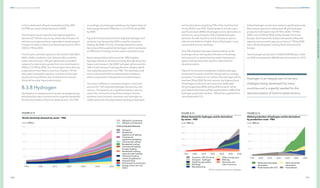 190
DNV Energy Transition Outlook 2022
191
Pathway to net zero emissions CHAPTER 8
PATHWAY
TO
NET
ZERO
EMISSIONS
or from dedicated off-grid renewables will be 28%
(25 PWh per year) of total demand in 2050.
The transport sector sees the next highest growth in
demand (27-fold) for electricity, where electrification of
vehicles is an important lever, especially in road transport.
Transport’s share in electricity demand grows from 2% in
2020 to 11% by 2050.
The off-grid rural solar capacity in the world is 236 GW in
2050, chiefly installed in Sub-Saharan Africa and the
Indian Subcontinent. Off-grid dedicated renewable
capacity for electrolysis grows from very small levels in
2020 to 7.2 TW by 2050, four times higher than what we
projected as most likely in previous chapters. Of this
dedicated renewable capacity, one third will be split
equally among offshore and onshore wind; and two
thirds will be solar-based electrolysis.
8.3.8 Hydrogen
Hydrogen is an integral part of net zero strategies being
developed by many countries and is urgently needed for
the decarbonization of hard-to-abate sectors. Our PNZ
accordingly, has hydrogen satisfying a far higher share of
final energy demand (14%) than in our ETO forecast (5%)
by 2050.
Figure 8.15 shows that one third of global hydrogen and
synthetic-fuel demand by 2050 is used for industrial
heating. By 2050, 23 EJ/yr of energy demand in manu-
facturing will be supplied by hydrogen, which represents
an 18% share of energy carriers used in manufacturing.
Road transportation will account for 18% of global
hydrogen demand, almost exclusively through long-haul
heavy road transport. By 2050, hydrogen will account for
16% of road transport’s energy demand, despite signifi-
cant subsidies assumed in our PNZ. This relatively small
share is the result of the competitiveness of battery-
electric propulsion in all segments of road transport.
The story is different in maritime transport, which will
account for 15% of global hydrogen demand by mid-
century. The absence of a significant battery-electric
option for most parts of maritime transport leaves
synthetic fuels, biofuels, ammonia, and hydrogen as
viable options for decarbonization leading to hydrogen
and its derivatives supplying 75% of the maritime fuel
mix by 2050 in our PNZ. Global aviation will also see a
significant share (40%) of hydrogen and its derivatives in
its fuel mix, accounting for 12% of global hydrogen
demand. As with maritime, a lack of battery-electric
alternatives leads to a higher share of hydrogen in any
conceivable net zero pathway.
Only 8% of global hydrogen demand will go to the
buildings sector. Strong electrification of buildings'
end uses such as space heating, water heating and
space cooling lowers the need for other fuels for
decarbonization.
Figure 8.16 shows the breakdown of global hydrogen
production by source, both for energy and non-energy
purposes. The share of non-carbon free hydrogen will be
less than 5% by 2050. By mid-century, the highest share
of hydrogen production will come from dedicated
off-grid capacities (46%), led by offshore wind, whilst
grid-based electrolysis will be responsible for 34% of the
hydrogen production by then. 15% will be supplied from
natural gas with CCS.
Global hydrogen production needs to significantly scale.
Electrolysis capacity for dedicated off-grid hydrogen
production will need to be 0.4 TW in 2030, 1.9 TW in
2040, and 3.8 TW by 2050, led by Greater China and
Europe. Grid-based electrolysis will need to follow this
capacity ramp-up with capacity at almost 2 TW by 2050.
Here, the development is led by North America and
Europe.
Total hydrogen production in 2050 at 525 Mt/year under
our PNZ compares with 280 Mt/year forecast by our ETO.
Hydrogen is an integral part of net zero
strategies being developed by many
countries and is urgently needed for the
decarbonization of hard-to-abate sectors.
 