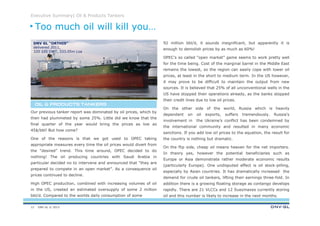 DNV GL © 2013
Executive Summary| Oil & Products Tankers
92 million bbl/d, it sounds insignificant, but apparently it is
enough to demolish prices by as much as 60%!
OPEC’s so called “open market” game seems to work pretty well
for the time being. Cost of the marginal barrel in the Middle East
remains the lowest, so the region can easily cope with lower oil
prices, at least in the short to medium term. In the US however,
it may prove to be difficult to maintain the output from new
sources. It is believed that 25% of all unconventional wells in the
US have stopped their operations already, as the banks stopped
their credit lines due to low oil prices.
On the other side of the world, Russia which is heavily
dependent on oil exports, suffers tremendously. Russia’s
involvement in the Ukraine’s conflict has been condemned by
the international community and resulted in many economic
sanctions. If you add low oil prices to the equation, the result for
the country is nothing but dramatic.
On the flip side, cheap oil means heaven for the net importers.
In theory yes, however the potential beneficiaries such as
Europe or Asia demonstrate rather moderate economic results
(particularly Europe). One undisputed effect is oil stock-pilling,
especially by Asian countries. It has dramatically increased the
demand for crude oil tankers, lifting their earnings three-fold. In
addition there is a growing floating storage as contango develops
rapidly. There are 21 VLCCs and 12 Suezmaxes currently storing
oil and this number is likely to increase in the next months.
Our previous tanker report was dominated by oil prices, which by
then had plummeted by some 25%. Little did we know that the
final quarter of the year would bring the prices as low as
45$/bbl! But how come?
One of the reasons is that we got used to OPEC taking
appropriate measures every time the oil prices would divert from
the “desired” trend. This time around, OPEC decided to do
nothing! The oil producing countries with Saudi Arabia in
particular decided no to intervene and announced that “they are
prepared to compete in an open market”. As a consequence oil
prices continued to decline.
High OPEC production, combined with increasing volumes of oil
in the US, created an estimated oversupply of some 2 million
bbl/d. Compared to the worlds daily consumption of some
Too much oil will kill you…
OIL & PRODUCTS TANKERSOIL & PRODUCTS TANKERSOIL & PRODUCTS TANKERSOIL & PRODUCTS TANKERS
DNV GL “ORTHIS”
delivered 2011,
320 105 DWT, 333.05m Loa
12
 