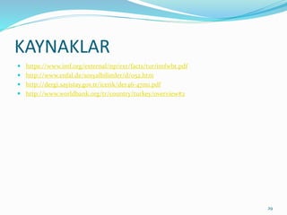 KAYNAKLAR
 https://www.imf.org/external/np/exr/facts/tur/imfwbt.pdf
 http://www.enfal.de/sosyalbilimler/d/052.htm
 http://dergi.sayistay.gov.tr/icerik/der46-47m1.pdf
 http://www.worldbank.org/tr/country/turkey/overview#2
29
 