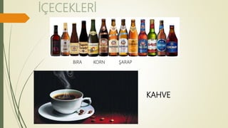 İÇECEKLERİ
BiRA KORN ŞARAP
KAHVE
 