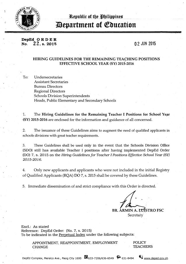 do 22 s 2015 hiring guidelines for the remaining teaching positions