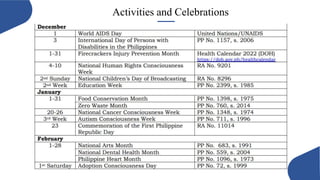 Activities and Celebrations
 