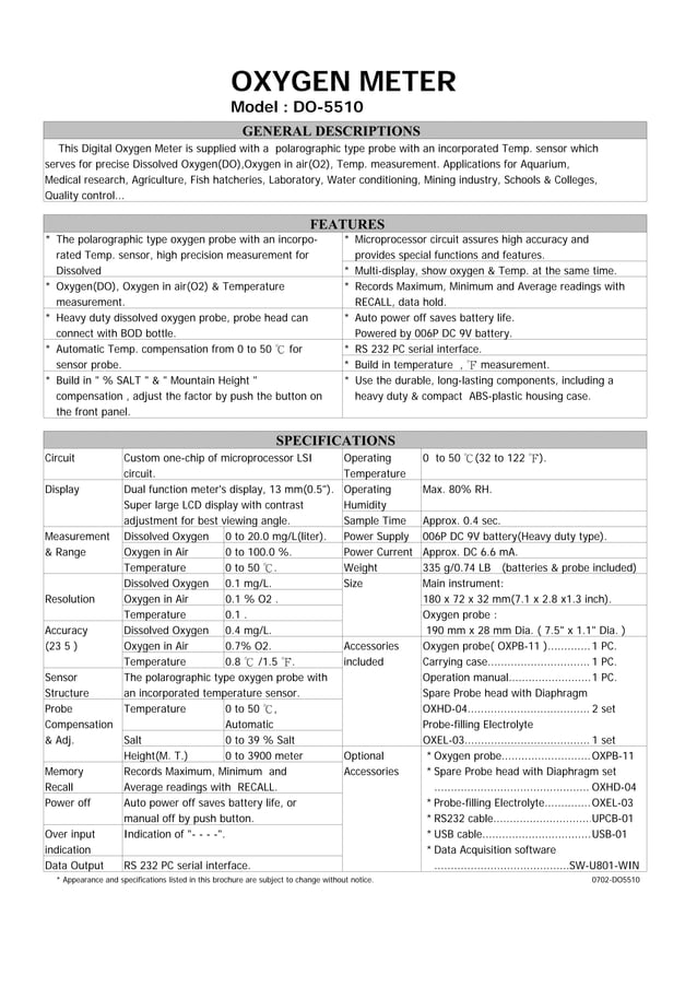 Lutron DO5510 Dissolved Oxygen Meter PDF