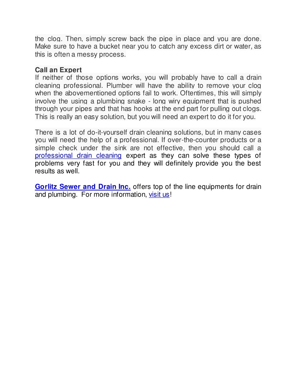 Do ityourself drain cleaning