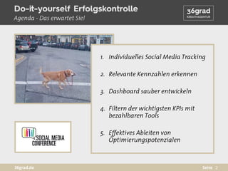 2Seite36grad.de
Do-it-yourself Erfolgskontrolle
Agenda - Das erwartet Sie!
1. Individuelles Social Media Tracking
2. Relev...