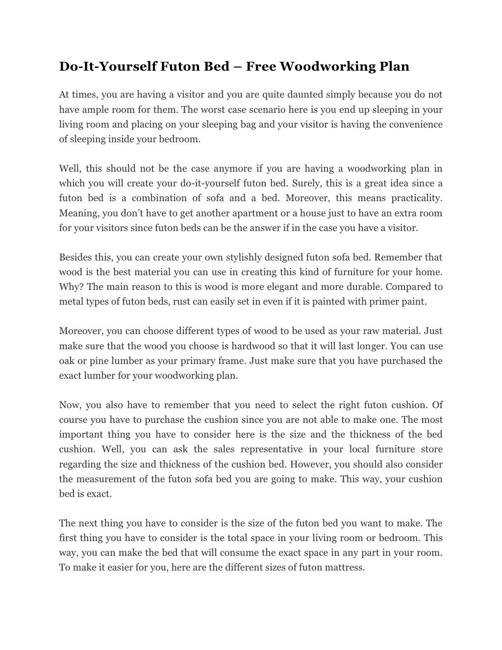 Do ityourself futon bed free woodworking plan