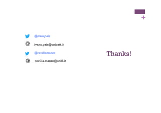 +
@ivanapais
@ceciliamanzo
cecilia.manzo@unifi.it
ivana.pais@unicatt.it
Thanks!
 