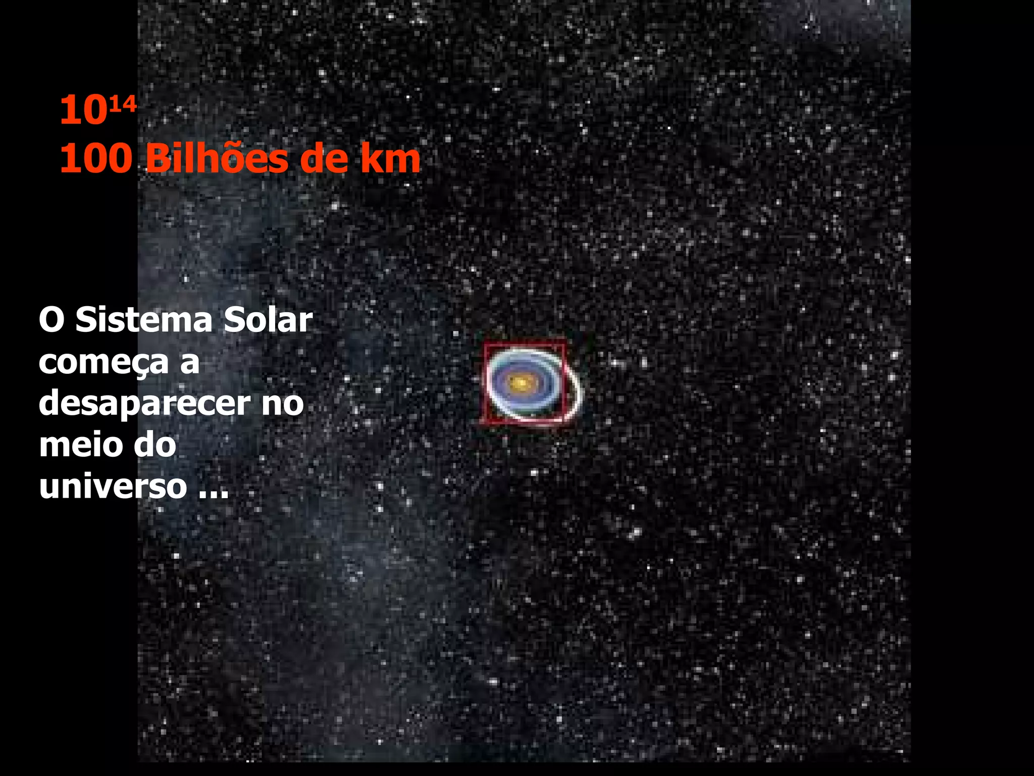 10 14   100 Bilhões de km O Sistema Solar começa a desaparecer no meio do universo ... 