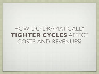 HOW DO DRAMATICALLY
TIGHTER CYCLES AFFECT
  COSTS AND REVENUES?
 