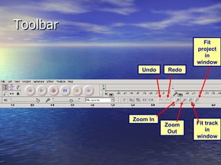 Toolbar Undo Redo Zoom Out Fit track in window Zoom In Fit project in window 